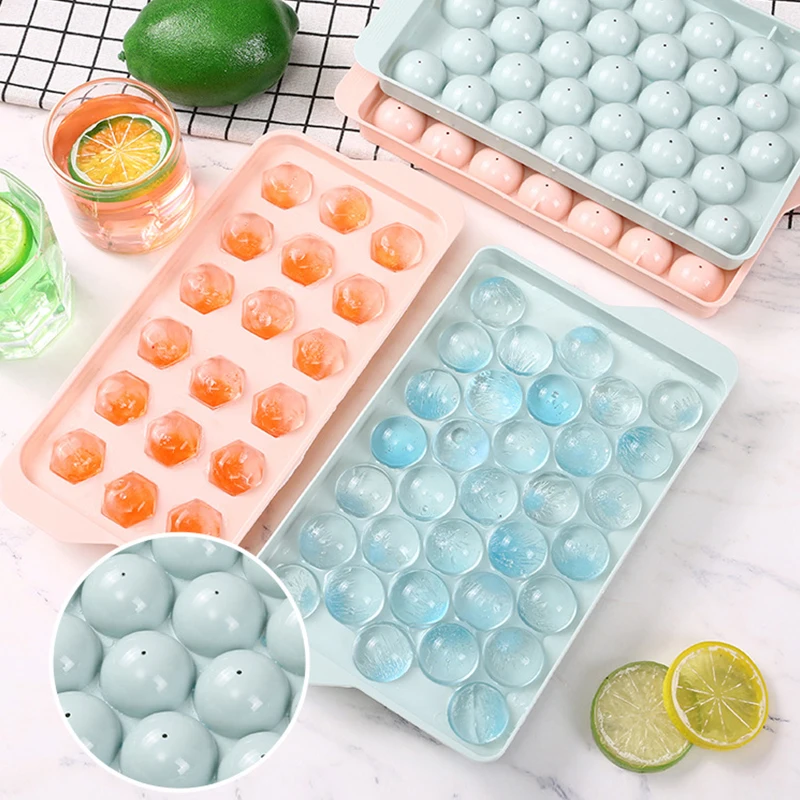 Ice Cube Tray Round Maker with Lid Plastic Mold Spherical Box Party Whiskey Cocktail Cold Drink |