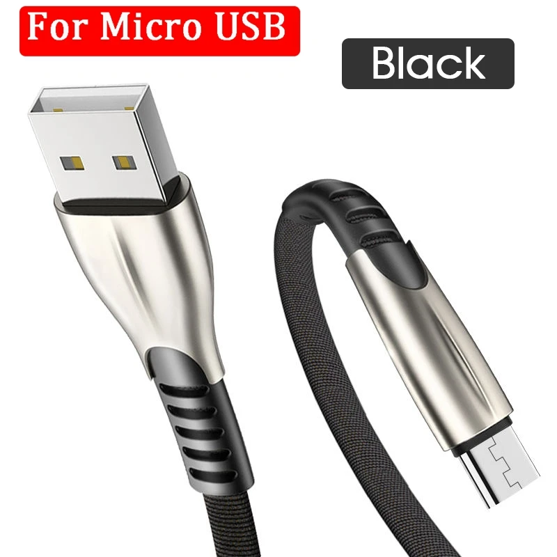 1 м/2 м зарядный кабель Micro usb type-C кабель для samsung A50 S10 Быстрая зарядка usb type C кабель зарядный провод шнур из цинкового сплава - Цвет: For Micro Black