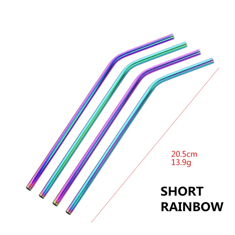 Rainbow Bent 100 шт многоразовый металлический соломинки из нержавеющей стали c радужным питьевой соломинки оптом соломинки пищевой сорт сочные вечерние щетка для чистки соломинок набор бар - Цвет: Rainbow Bent