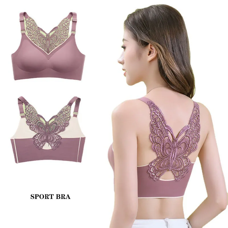 Hot-sale handmade butterfly embroidery front closure wireless bra