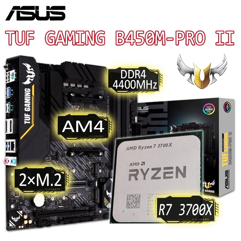 AM4 Combo Asus TUF GAMING B450M-PRO II AMD Ryzen 7 3700X материнская плата Kit B450 игровая