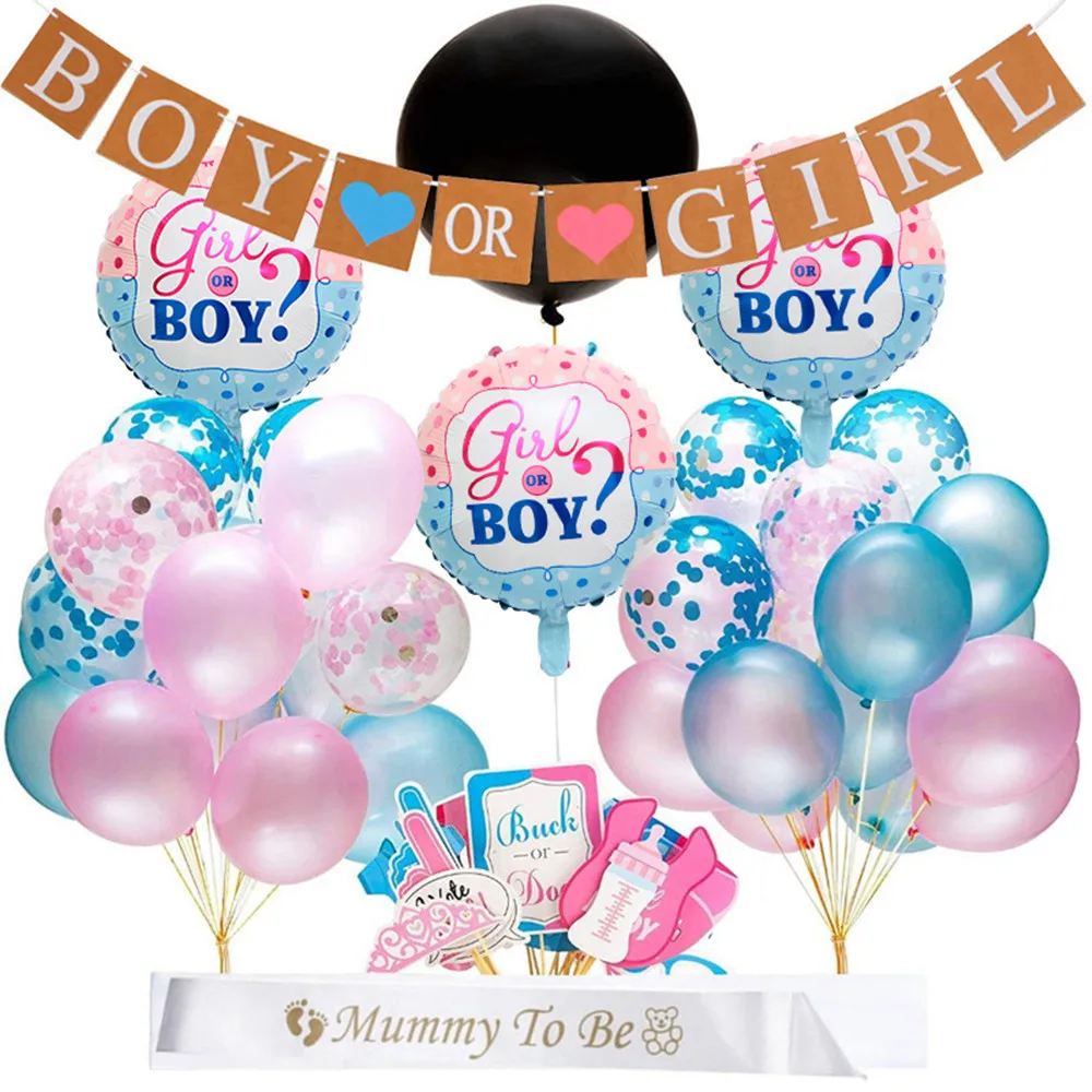 

65pcs/lot Gender Reveal Balloon Party Supplies 36 Inch Pink Gender Reveal Boy or Girl Banner Baby Shower Confetti Foil Balloon
