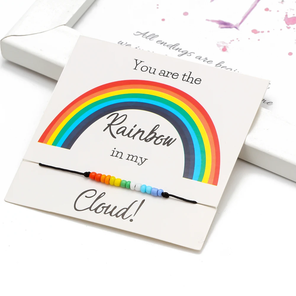 Wish Card радужные бусины Muyuki браслеты для женщин и мужчин модные черные веревочные цепи браслеты желаний с карточкой CN294MI00