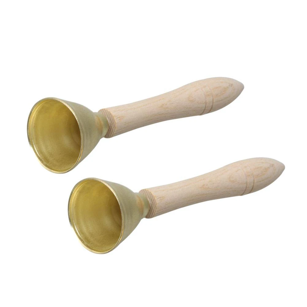 

2PCS Play Home Portable Musical Non-toxic Gift Wedding Party Developmental Metal Wood Handle Hand Bell Kids Toy Children