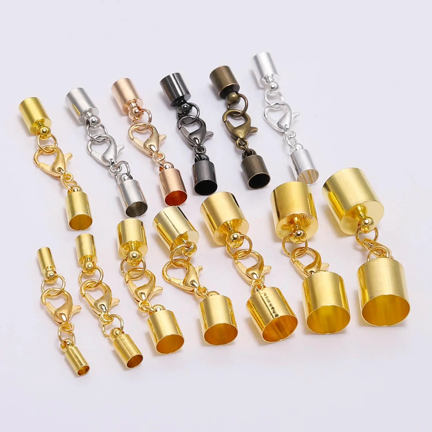 

10pcs/lot Tassel Caps Leather Cord End Crimp Bead Lobster Clasps Connectors For DIY Necklace Jewelry Making Findings Accessories
