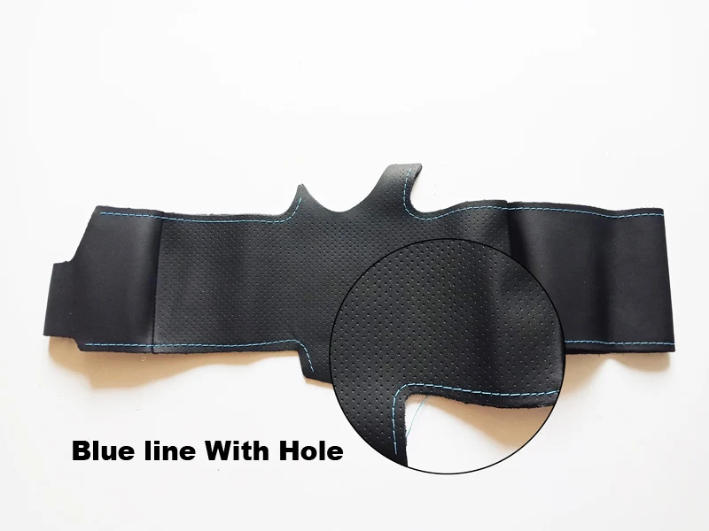 Высокое качество воловья кожа верхний слой ручной работы Швейные чехлы на руль защита для Volkswagen VW Polo GTI Scirocco - Название цвета: blue line With hole