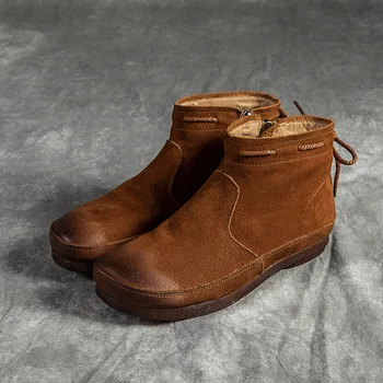

2020 winter Genuine Leather Boots side zipper Colorful Stitching Soft Flat Leather Boots Ladies Shoes Women Botines Mujer