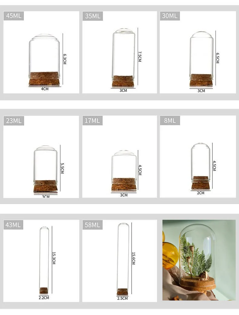 30PCS Glass Wishing Bottles With Cork Base Empty Spice Jars Vials Flower Box Christmas Wedding Gift Glass Cover Hemisphere Decor