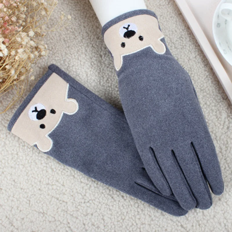 Driving gloves thin cashmere elastic force mittens female winter lovely rabbit touch screen student cycling warm gloves E76 - Цвет: E75 Gray