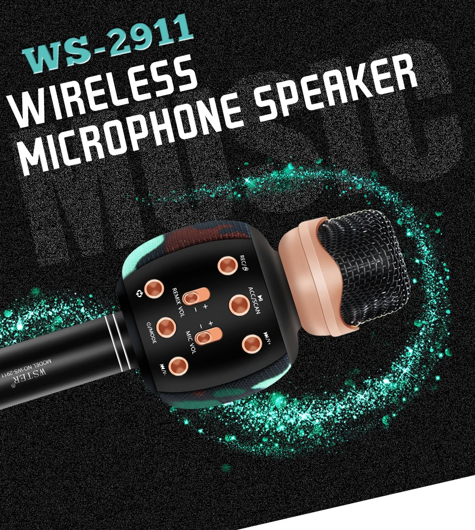 WSTER версия Bluetooth караоке микрофон беспроводной Профессиональный Динамик ручной плеер Волшебная Запись голоса Музыкальный Микрофон PK WS-858