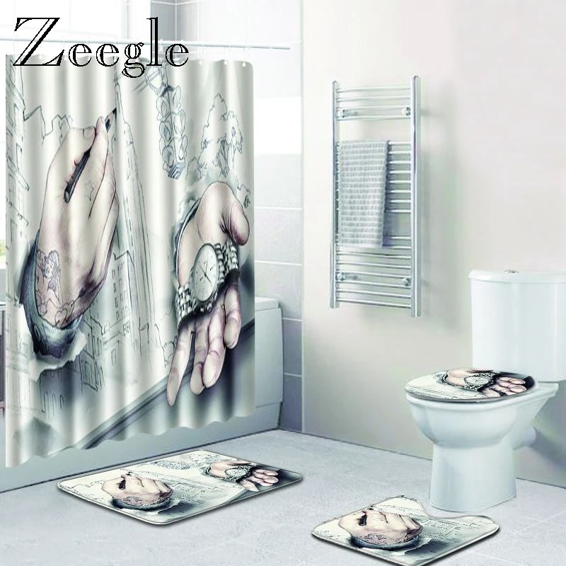 Zeegle Toilet Set Non Slip Toilet Pedesatal Rug Absorbent Foot Mat Flannel Soft Toilet Seat Cover Mat Washable 4pcs Bath Mat Set