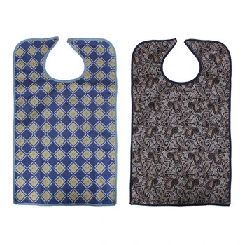 

Pack of 2 Waterproof Bib Adult Mealtime Cloth Protector Detachable Disability Aid Aprons for Elderly Patients