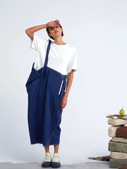 

Original Design AIGYPTOS Spring Summer Women Dresses Casual Loose Fake Two Dresses White Cotton Patchwork Midi Dresses Clothes