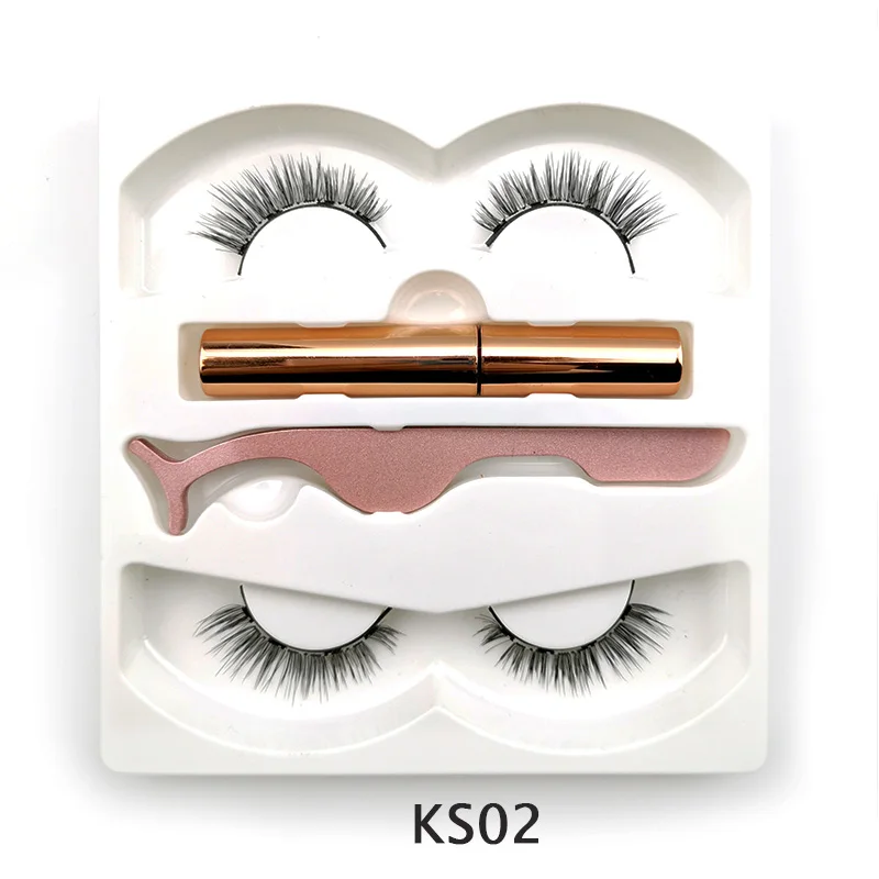 3D Магнитные накладные ресницы, 3 пары, магнитная подводка для глаз, накладные ресницы из норки, водостойкий пинцет, набор, стойкий макияж ресниц - Цвет: KS02