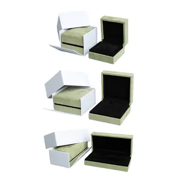 

Suede Bracelet Box Double Ring Display Holder with Lid Ring Box Holder for Gift