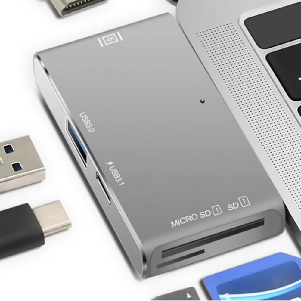 YSTC0212 двойной тип-c концентратор к hdmi 4k концентратор+ безопасный цифровой/T-Flash кард-ридер+ 3 интерфейса 5 портов
