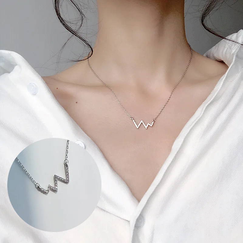 

korean Style Women Pearl Cross Heart Shape Wave ECG Clavicle Necklace Trendy Necklace Fashion Jellery