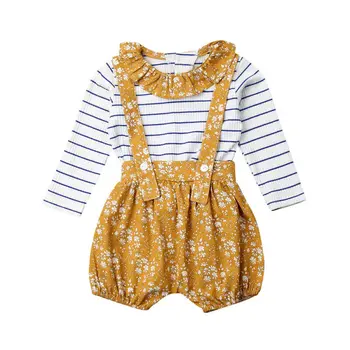 

Vintage Flower Newborn Toddler Kids Baby Girls Autumn Clothes Set Knitted Long Sleeve T-shirt Tops+Overalls Baby Girl Outfits