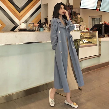 

2020 New Autumn Trend Women's Windbreaker Elegant Waist Belt Loose blue Khaki red Spring Long Trench Coat For Women Outwear F117