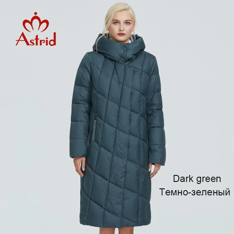 307 dark green Astrid зимняя женская куртка с ромбовидным узором и шапкой, Плотная хлопковая одежда, длинная и теплая Женская парка, AR-9212 - Цвет: 307 dark green