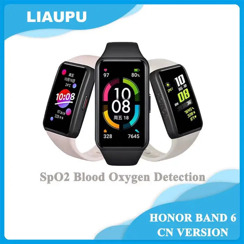 

Original Honor Band 6 SpO2 Smart Bracelet 1st Full Screen 1.47" AMOLED Color Swim Heart Rate Female cycle management CN Version