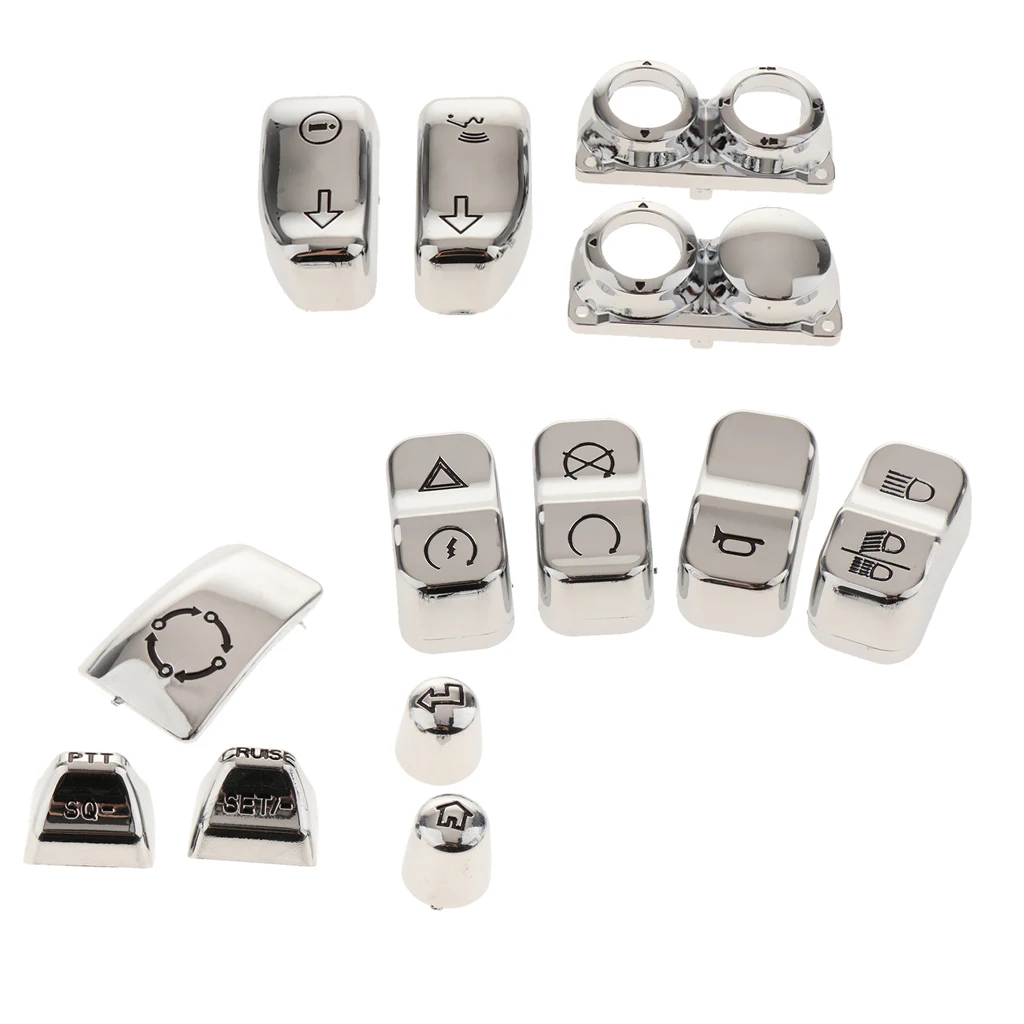 13pcs Chrome Motorcycle Handlebar Switch Caps For Harley 2014-2017