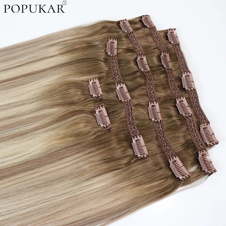 

Popukar ombre two tone straight clip ins real human hair extensions double weft clip on remy virgin hair 100g 6PCS