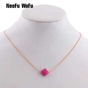 

NeeFuWoFu Clover set Necklace braceletsNatural Stone Pendant Short Necklace Woman Pink Stone Jewelry