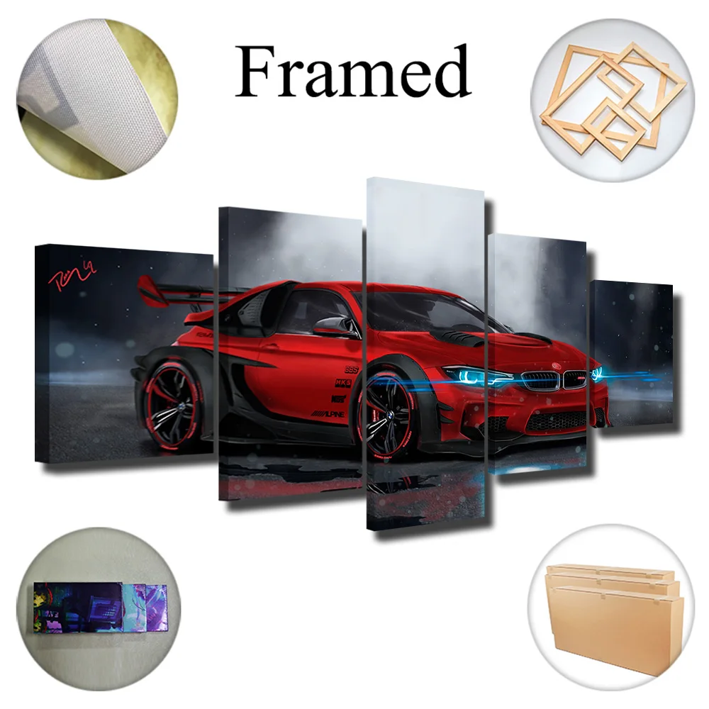 With Frame Настенные художественные картины на холсте рамки HD печатает модульный плакат для гостиной 5 шт. красный спортивный автомобиль картины домашние декоративные - Цвет: With Frame