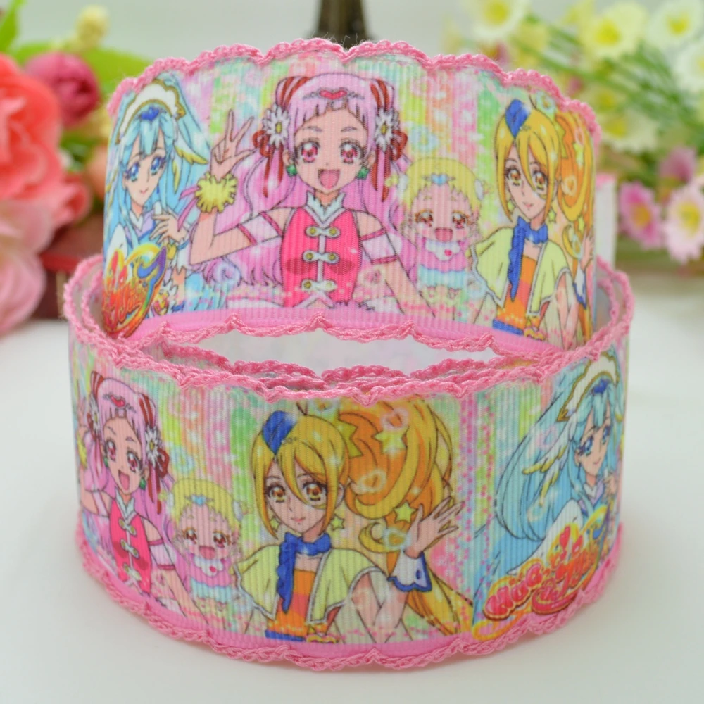 1," 38 мм precure zerochan Pretty Cure вязаная кромка с принтом корсажная лента бант для волос сделай сам ручной работы на заказ OEM 50YD
