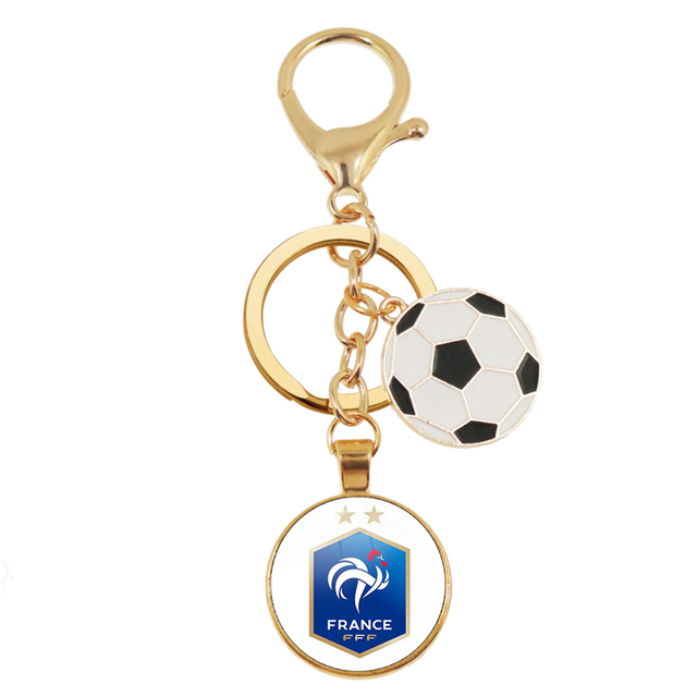 Football Team Emblem Keychain France Flag and Football Logo Key Ring Jewelry European Football Funs Cool Men Gift