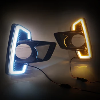 

1 Set Dual Colors Car Daytime Running Light Turn Signal DRL LED Fog Lamp Cover for Toyota Hilux Revo 2018 Car Styling