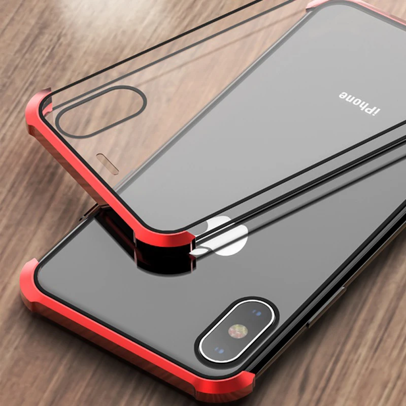 

Magnetic Metal Rear Clear Glass Case For iPhone 7 8 Plus X S XR XS Max Both Sides 9H Tempered Glass Back Cover for iPhone X XR