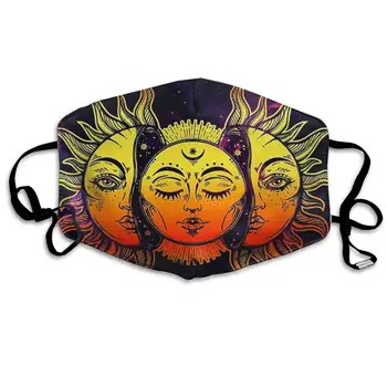 

Premium Dust Mask - Washable Breathable Mouth Face Mask - Adjustable Ear Loop for Kids Women Men Hippie Boho Sun and Moon