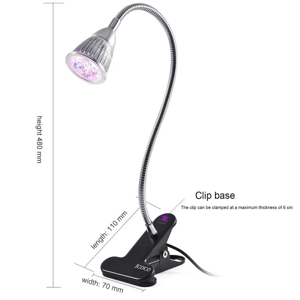 5 Вт Светодиодный светильник для выращивания растений, настольная лампа с зажимом, светодиодный светильник для выращивания с зажимом, гибкая изогнутая на 360 градусов для комнатных садовых растений