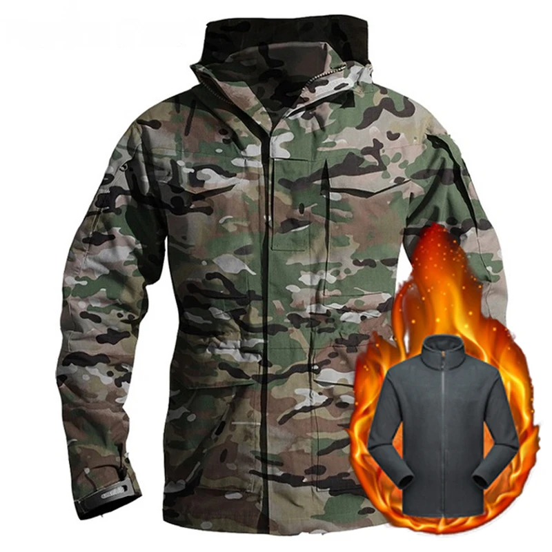 M65 UK US Зимние флисовые теплые куртки мужские уличные водонепроницаемые куртки Военная походная куртка для кемпинга Спортивная ветрозащитная одежда с капюшоном - Цвет: CP Fleece