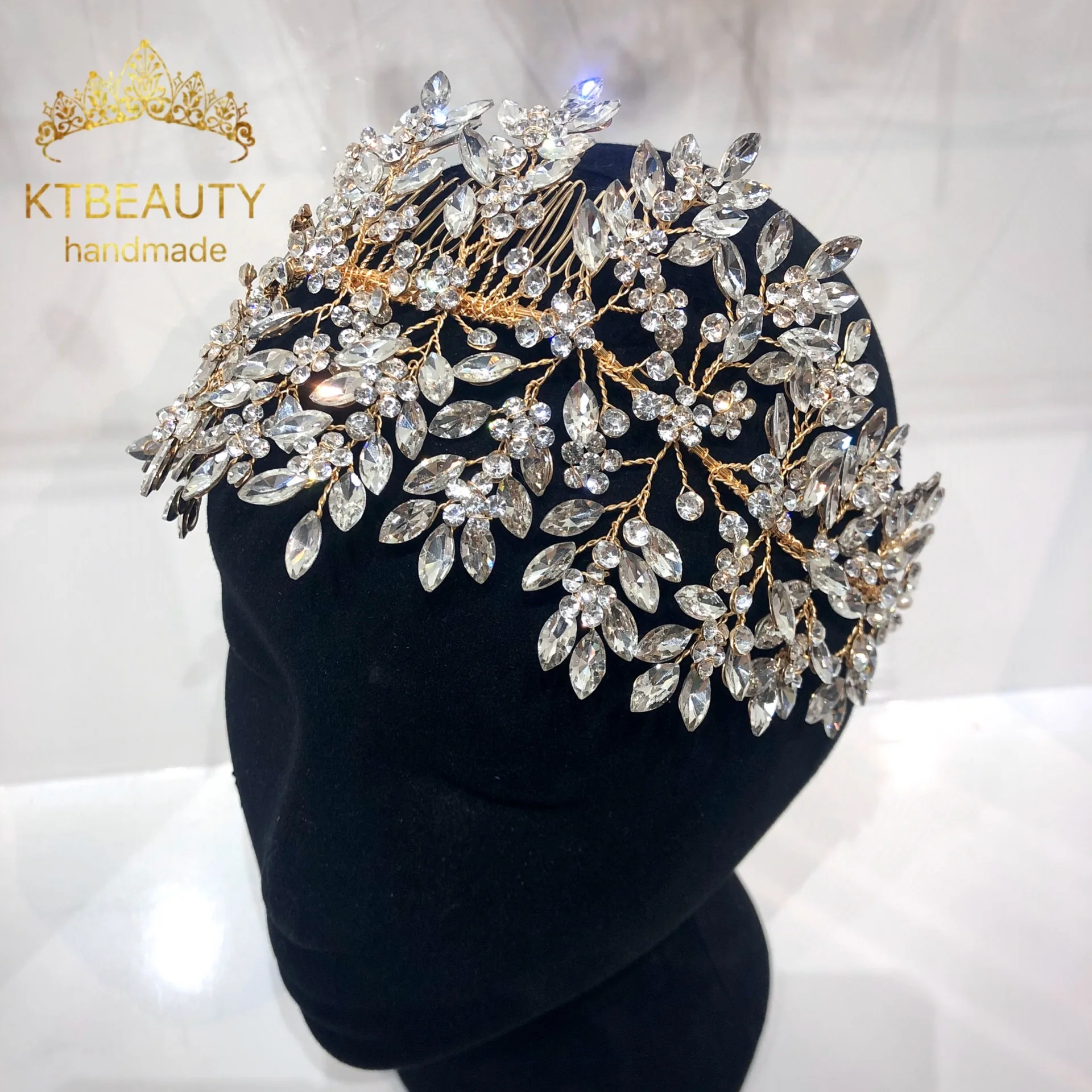 New Rhinestone Silver/Gold Custom Made Big Tiara Handmade Headpiece Royal Bridal Wedding Dressing Crown Accessory Women Jewelry