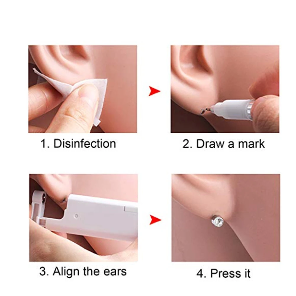 1PC Sterile Disposable No Pain Ear Piercer device Ear Cartilage Piercing Gun Tool Kit Unit Built In CZ Birthstone Earring Stud