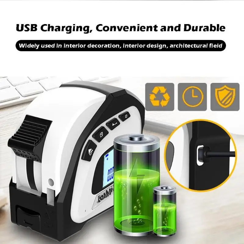 2-in-1 Digital Laser Rangefinder LCD Backlit Display Infrared Tape Measure