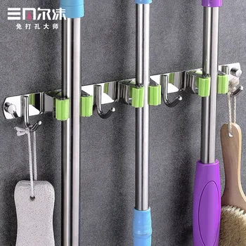 

Hole-Punched Mop Rack Hook Strong Load-Bearing Toilet Wall Hangers Adhesive Hook Storage Useful Product Supporter