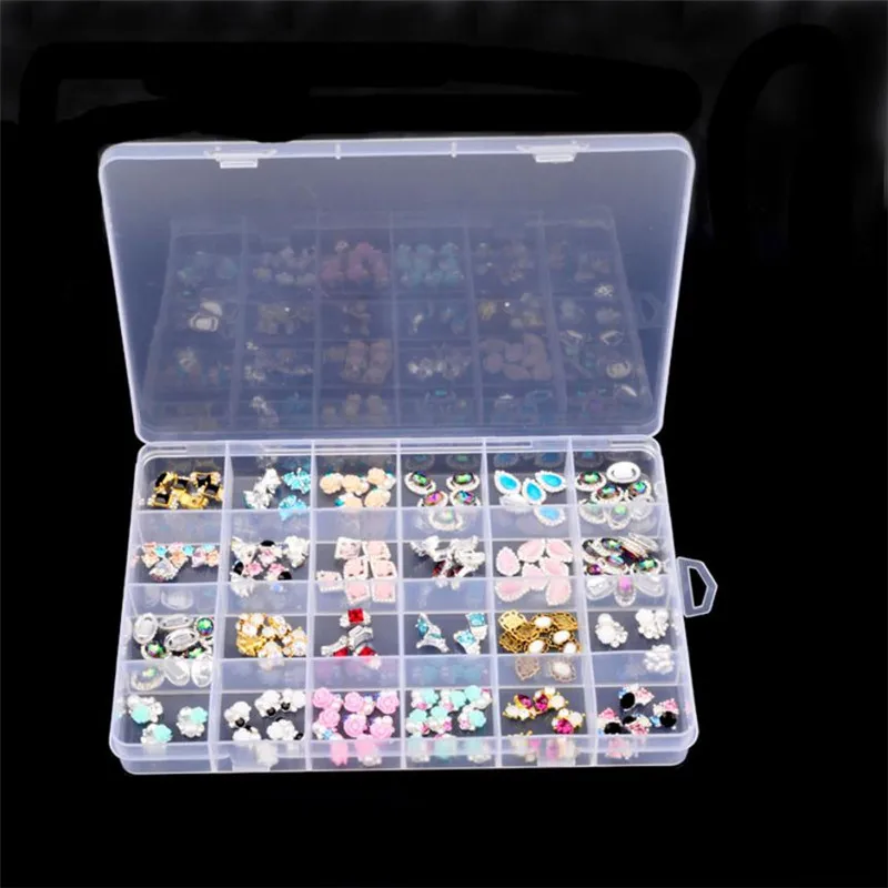 

24 Slots Transparent Jewelry Storage Box Earings Nail Ornament Beads Holder Case Organize Clear Table Desk Tablets Cases #Ju