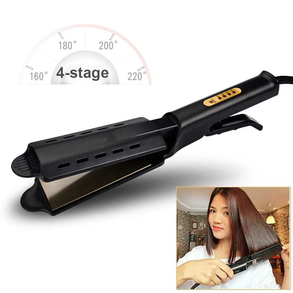 

Temperature Adjustment Portable Steam Home Hair Straightener Electric Wet Dry Ceramic Wide Panel Easy Apply Salon Styling Comb