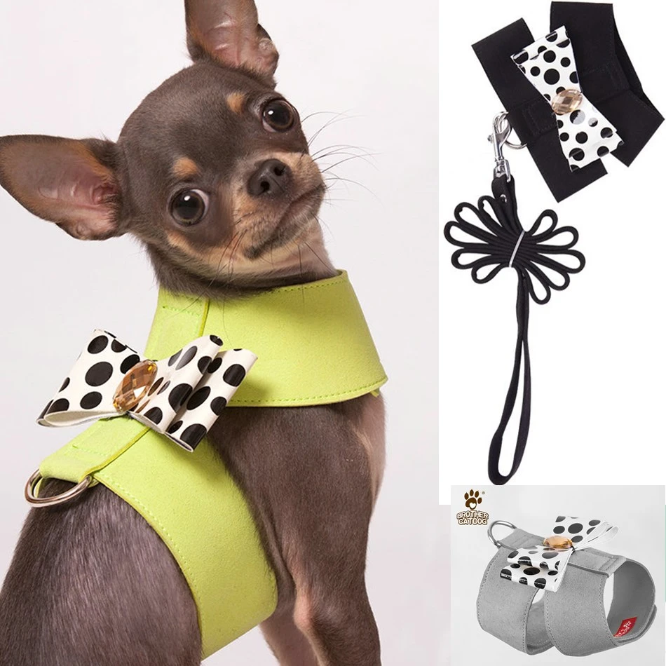 ペット犬ハーネス子犬チワワヨーキー猫ソフトスエード革小さなかわいいペットハーネスとリーシュ Vest 弓ショップ製品 Harnesses Aliexpress