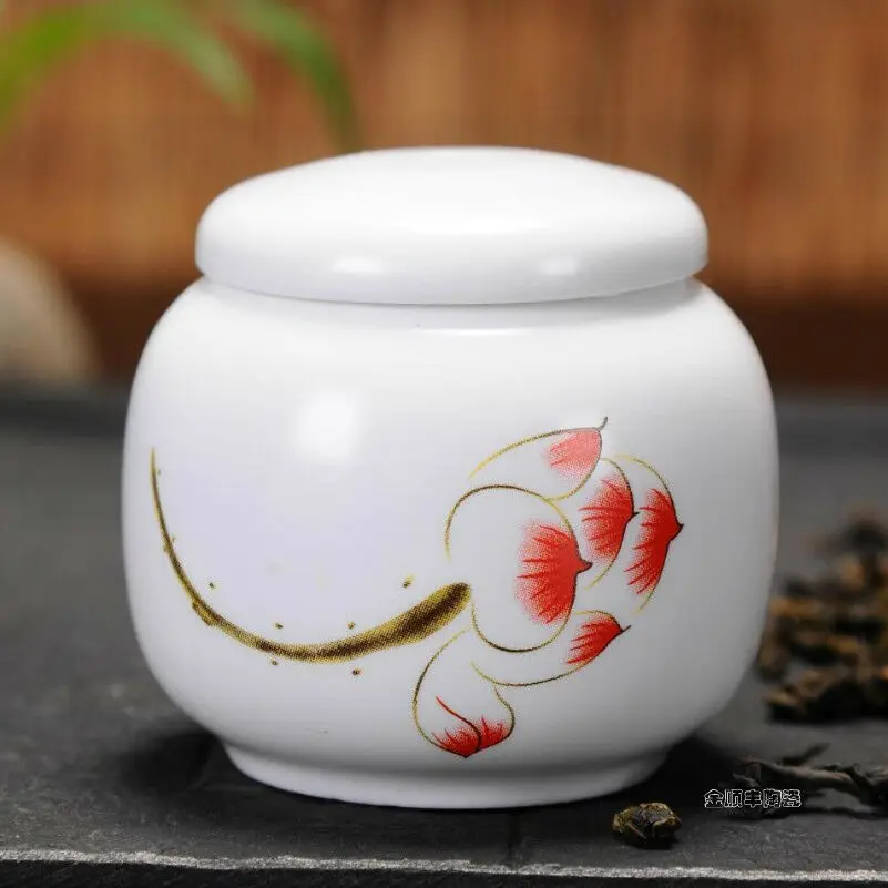 

Extra Small Portable Travel Tea Caddy Ceramic Tea Box Pill Jar Storage Sealed Canister