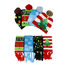 1 комплект, светодиодный светильник, шапочка, зимняя шапка, шапка, Рождественский Пряничный человечек, вязаная шапочка из хлопка, набор шарфов с кисточками, Рождественское украшение