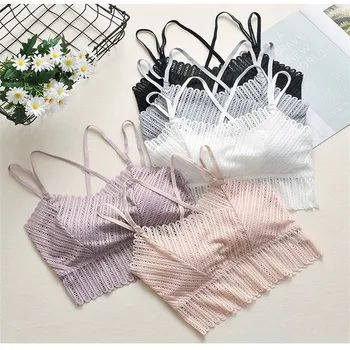 

Sexy Deep V Lace Bra Thin Wire-free Padded Bralette With Cross Spaghetti Straps For Women Girls