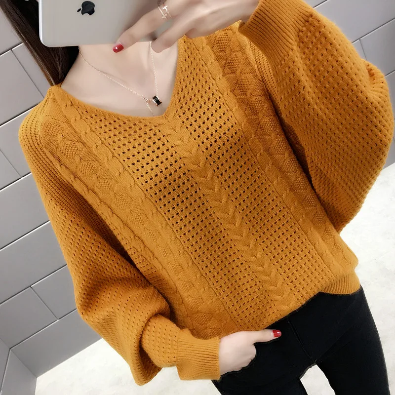 

Women Summer Spring Sweater Hollow Out V-neck Transparent Female Jumper Bat Sleeve Ladies Pullover Loose NS4371
