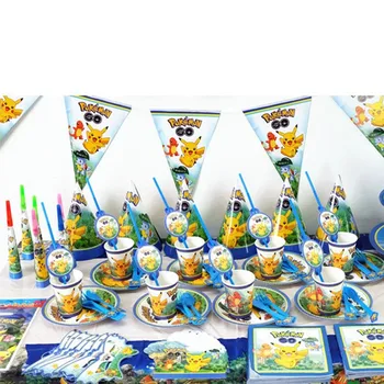 

139/234pcs Pokemon Go Theme Cartoon Paper Napkin Birthday Party Decorations Disposable Plate Tableware Tablecloth Flag Supplies