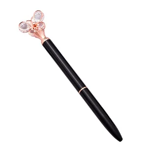 Хрустальная Шариковая Ручка-бабочка, металлическая ручка 0,5 мм, сменная ручка для письма, офисные школьные принадлежности, шариковые ручки для школы, подарок для девочек - Цвет: black