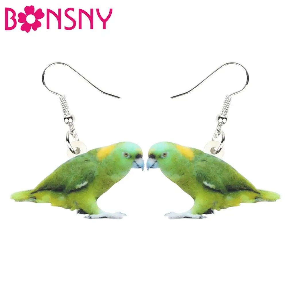 

Bonsny Acrylic Green Naked-eyed Cockatoo Parrot Earrings Drop Dangle New Bird Jewelry Party Charms Gifts For Women Girls Friends